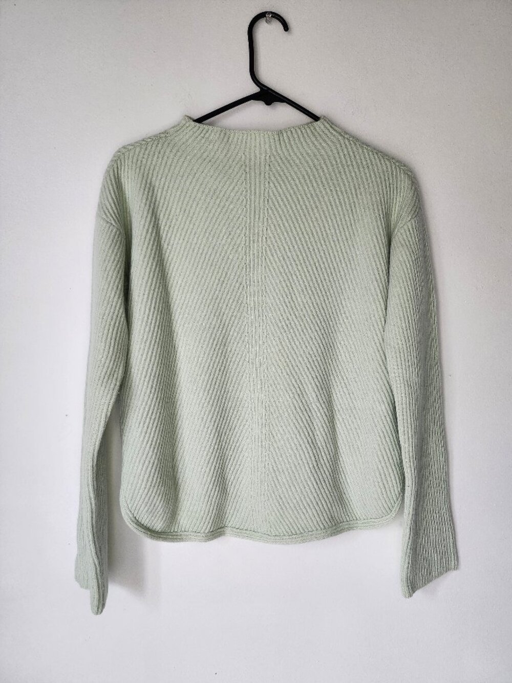 Babaton Mint Green Ribbed Mock Sweater Natural Wool + Linen Fabric